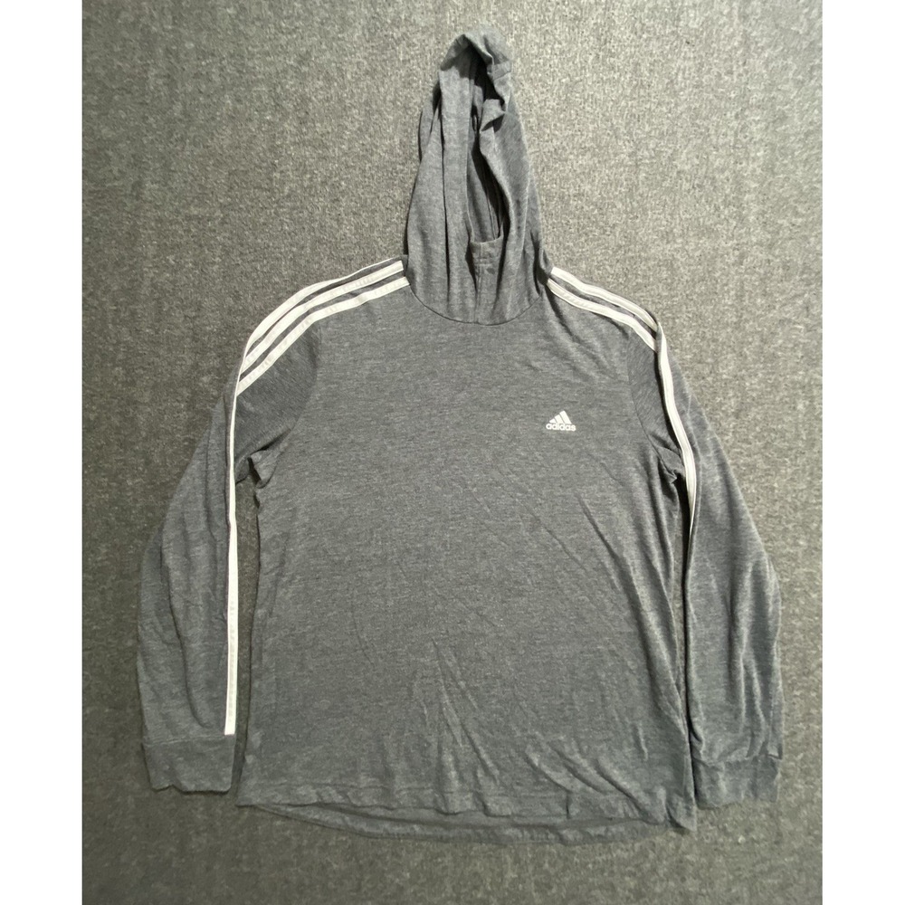 Adidas Shirt Womens Gray Hoodie Three Stripes Logo Lightweight Casual Size L